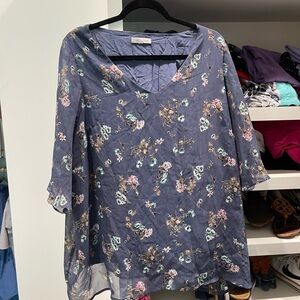 Blue Boxy 3/4 Sleeve Blouse with Relaxed Fit
